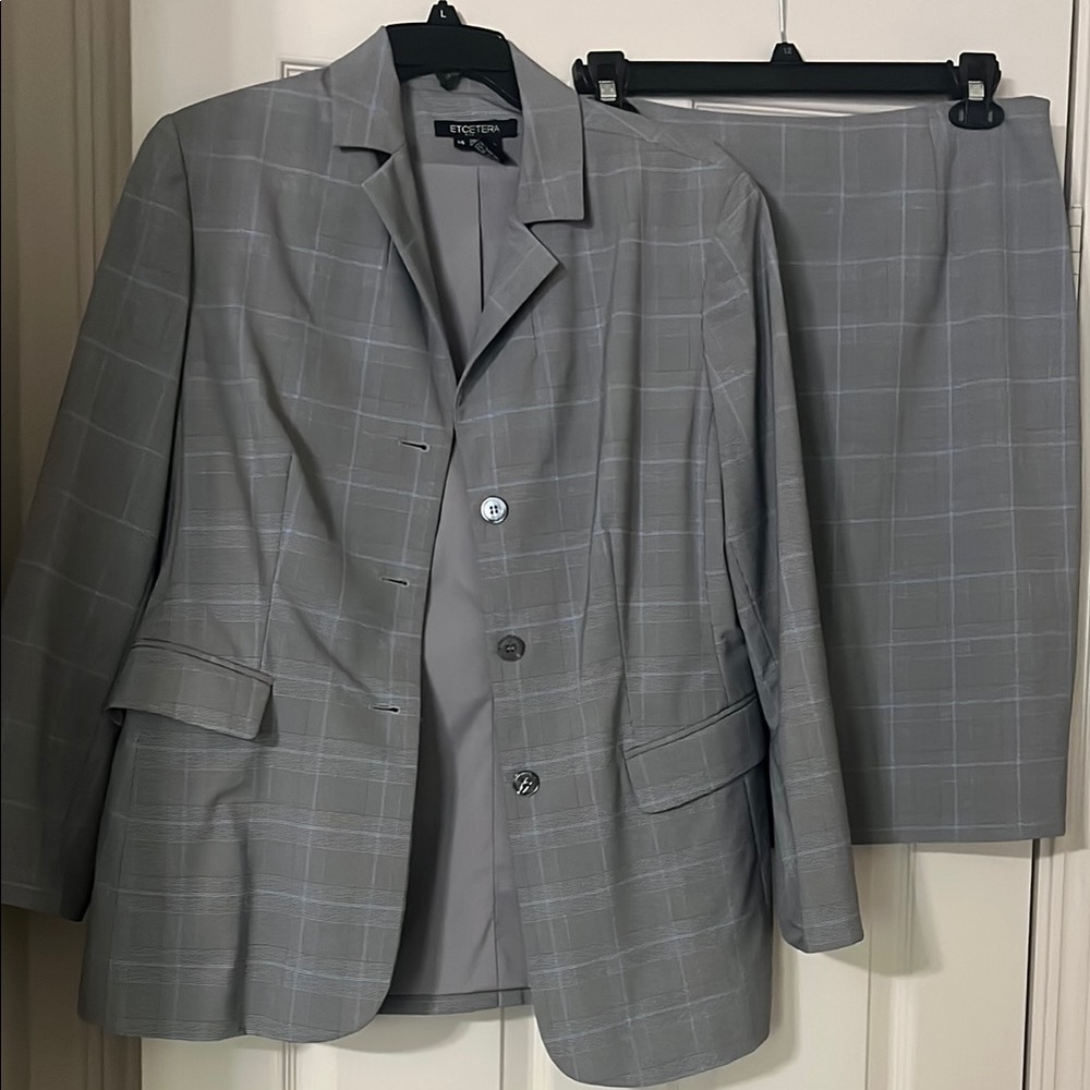 Elegant Gray Plaid Blazer by Enfocus Studio